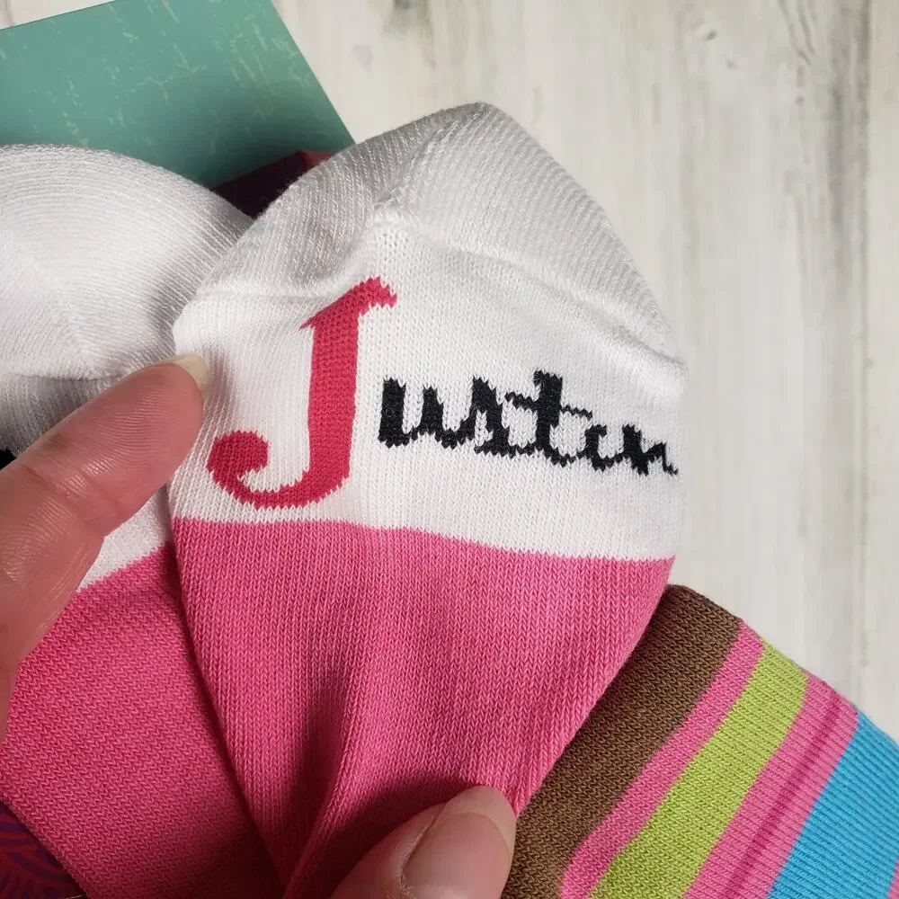 NWT Justin Boots Fashion Cushioned Sole Striped Crew Socks Women's Size Small
